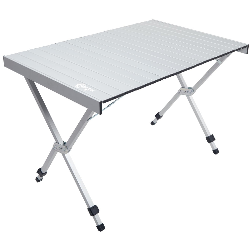 Portal folding camping table roll-up top ready for outdoor dining on the go.