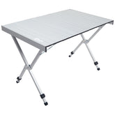 Portal folding camping table roll-up top ready for outdoor dining on the go.