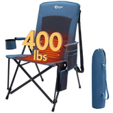 Portal heated camping chair blue back view delivers warm outdoor seating for chilly mornings.