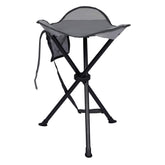 Portal tall folding tripod stool closed, compact for easy backpacking and transport.
