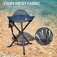 Portal Tall Folding Tripod Stool setup in use for camping or hiking