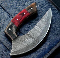 Poshland Damascus ULU knife exotic-wood-handle ergonomic grip for control.