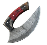 Poshland TTC-111 Damascus ULU blade close-up showing sharp edge and pattern.