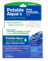 Potable Aqua tablets pack used for safe water purification on the go.