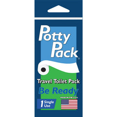 Potty Pack seat cover protects surfaces during outdoor bathroom breaks.