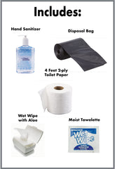 Potty Pack Shit Kit hand sanitizer and wipes for on-the-go hygiene outdoors.