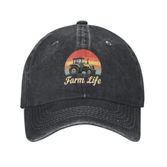 Povmekd Farm Life Hat front view with graphic design, perfect for sun protection outdoors.
