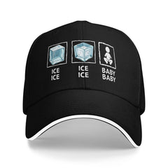 Povmekd Ice Ice Baby Hat front view in washed denim for daily casual wear.