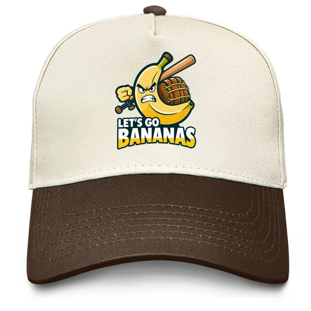 Povmekd Lets Go Bananas hat front view with playful denim style for casual days
