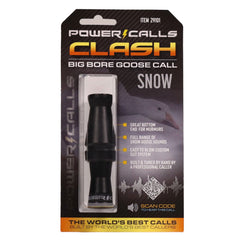 Power Calls Snow Goose Call Stealth Black displayed on a stand for stealthy, consistent volume.