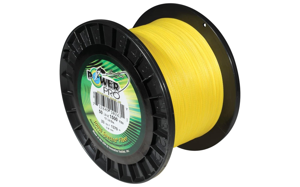 POWER PRO hi-vis yellow 10lb test spool, ideal for line visibility on the water.