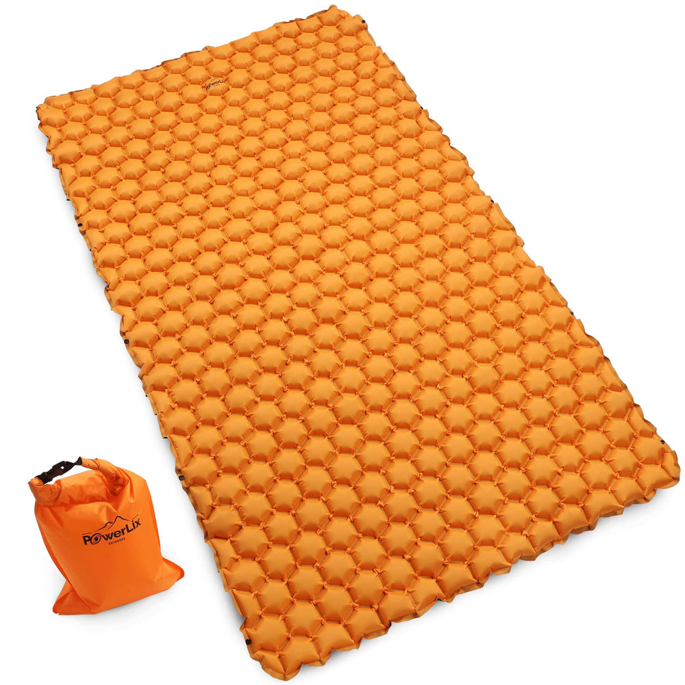 POWERLIX Double Inflatable Sleeping Pad inflating bag for quick, easy setup on two campers.