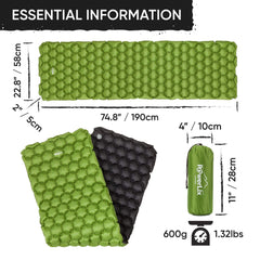 POWERLIX ultralight sleeping pad inflated for all night comfort on the trail