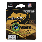 PowerPro Super 8 Slick V2 braided line on white spool, strong and smooth casting.