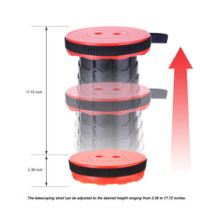 PowerTRC collapsible stool adjustable height for comfortable seating on uneven ground.