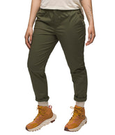 prAna women's double peak all-around pant cargo green fabric closeup shows durable ripstop weave for outdoor wear