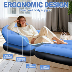 PRAXXIS portable air sofa setup highlights quick, tool-free assembly.