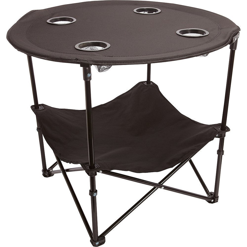 Preferred Nation 2-Tier Folding Camping Table setup demonstrates quick, tool-free assembly for outdoor use.