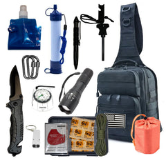 PREPSENTIAL Go Bag front view, compact emergency kit ready for grab-and-go use.