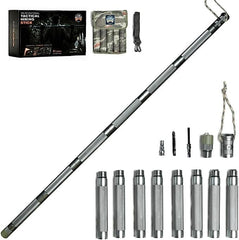 Prime Adventure collapsible tactical staff adjusted for versatile height during hikes.