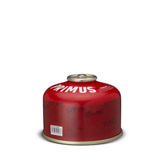 PRIMOS Power Gas canister 100 g label highlights compact size for backpacking.
