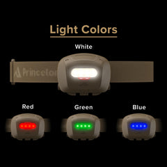 Princeton Tec Quad headlamp side angle, lightweight build for long outdoor sessions.