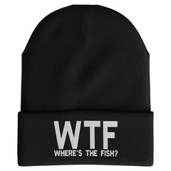 Printbox Originals WTF Wheres The Fish beanie front view offers warm, casual fishing style.