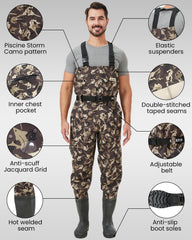Pristis Taslan waders bootfoot detail highlights puncture resistance and stable footing.