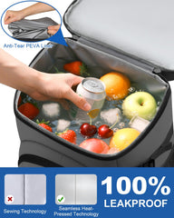 Pritent cooler backpack compartments organization — main storage plus top pocket and side mesh pockets.