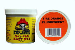 Pro-Cure Bad Azz Powder Dye Fire Orange Fluorescent jar boosts visibility underwater.