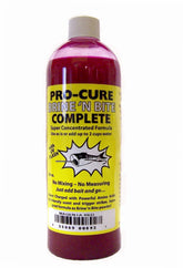 Pro-Cure Brine 'N Bite Complete Magenta bottle showcases UV color boost for bait visibility.