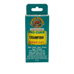 Pro-Cure Crawfish Super Gel bottle closeup with potent bass-attracting scent.