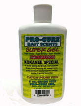 Pro-Cure Kokanee Special Super Gel bottle close-up showing UV-enhanced scent for kokanee fishing