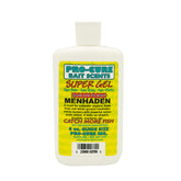 Pro-Cure Menhaden Super Gel 8oz bottle front view, long-lasting scent for anglers.