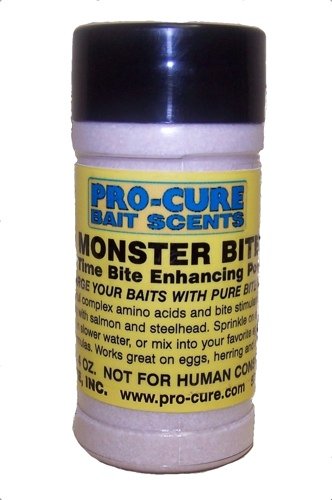 Pro-Cure Monster Bite bottle pour enhances bite potential for salmon and steelhead.
