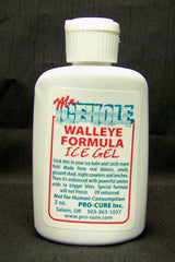 Pro-Cure Mr. Icehole Trophy Walleye Ice Gel application demonstrates fast attractant on lures.
