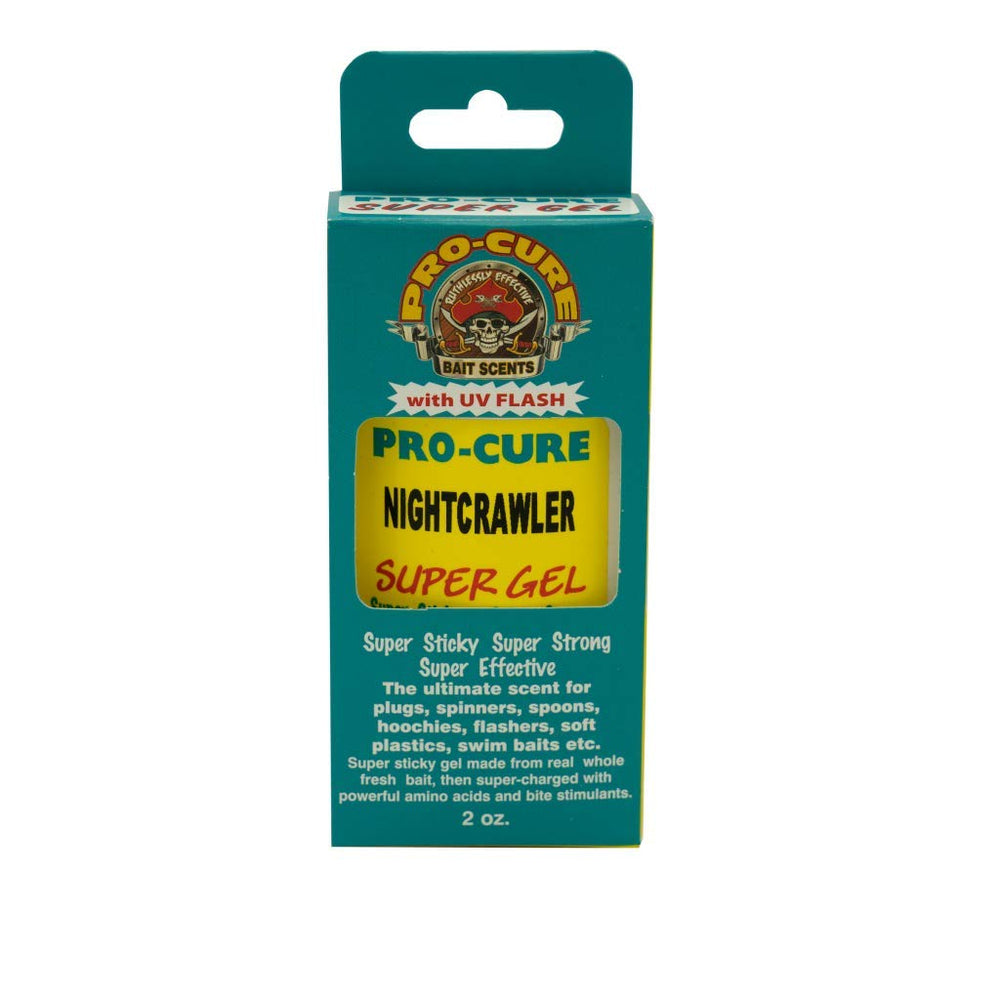 Pro-Cure Nightcrawler Super Gel bottle closeup highlighting real bait scent