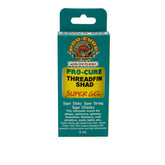 Pro-Cure Threadfin Shad Super Gel bottle front label boosts lure visibility with UV enhancement.