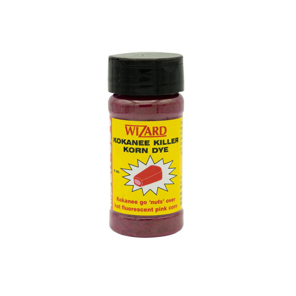Pro-Cure Wizard Kokanee Korn Dye bottle for kokanee attraction.