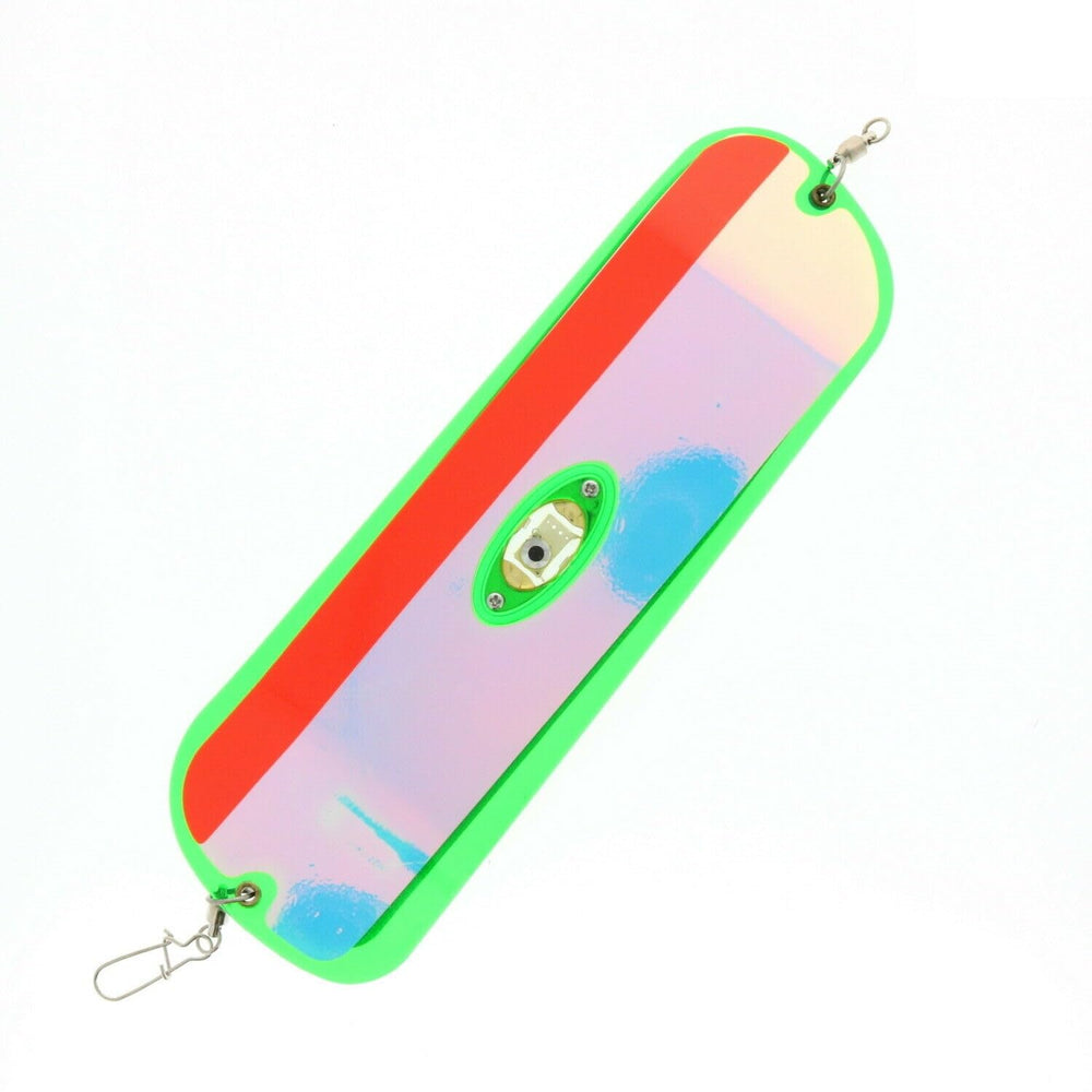 Pro Troll Proflash flasher with Echip glows in water to attract fish.