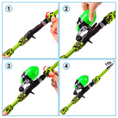 PROBEROS kids fishing pole reel closeup highlights safe, easy-to-use spincast design.