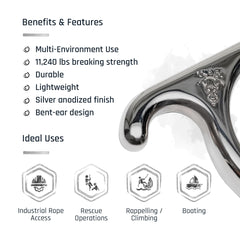 ProClimb bent-ear design descender offering easy lock-off and improved rope management