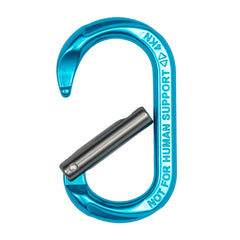 ProClimb blue oval straight gate carabiner gate-opening view for quick access.