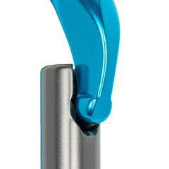 ProClimb blue oval straight gate carabiner oval-shape design adds attachment options.