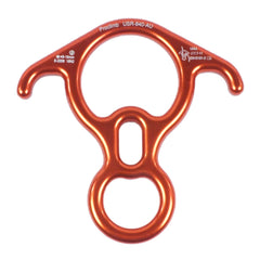 ProClimb orange figure-8 descender side profile highlighting ergonomic bent ears.