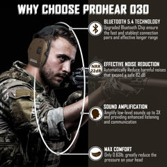 PROHEAR 030 NRR 22dB/SNR 27dB protection for shooting environments.