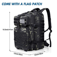 Prospo 40L tactical backpack side view highlighting MOLLE compatibility for expandable gear.