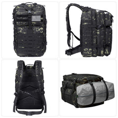 Prospo 40L backpack MOLLE attachment area demonstrating versatile loadout options for field gear.