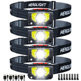PSDRIQQ LED headlamp rechargeable 4-pack in packaging, ideal for camping and outdoor prep.