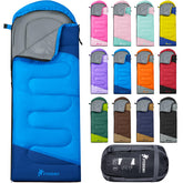 PTEROMY sleeping bag adults blue front view shows lightweight travel-friendly design for camping.